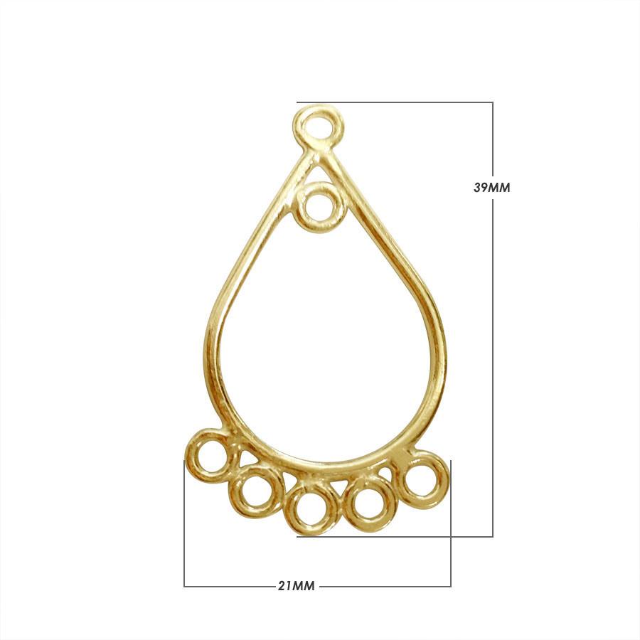 Elegant 18K Gold Overlay India Teardrop Connector With Six Loops For Handcrafted Jewelry Creations Handcrafted In India