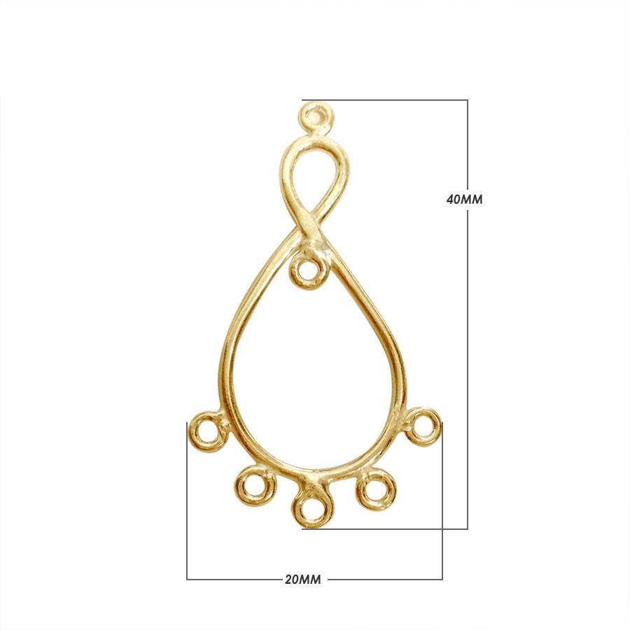 Stylish 18K Gold Overlay India Infinity Teardrop Connector With Five Loops For Designer Jewelry Handcrafted In India