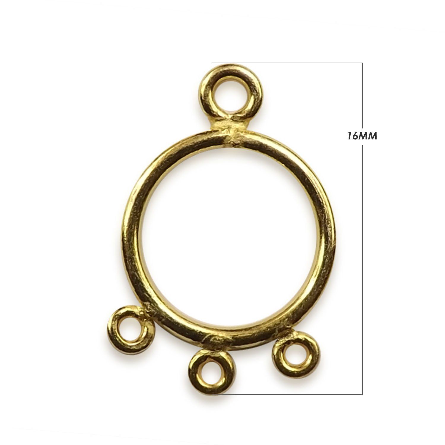 Elegant 18K Gold Overlay India Round Connector With Three Loops For Handcrafted Jewelry Designs Handcrafted In India