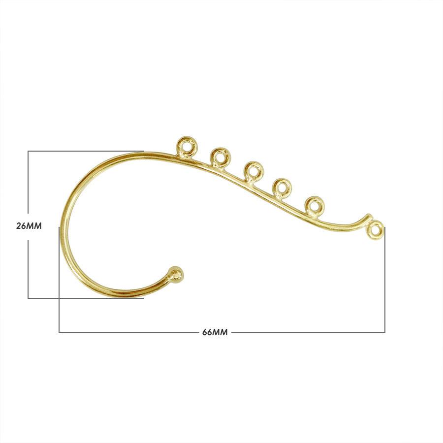 Elegant 18K Gold Overlay India Curved Connector With Six Loops For Artistic Jewelry Designs Handcrafted In India