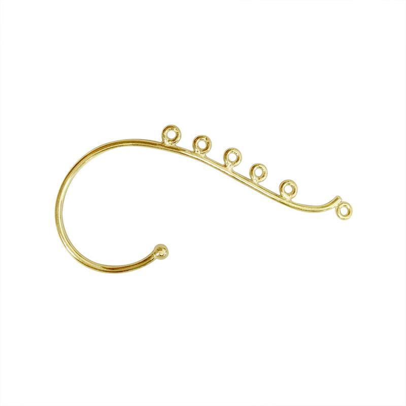 Elegant 18K Gold Overlay India Curved Connector With Six Loops For Artistic Jewelry Designs Handcrafted In India