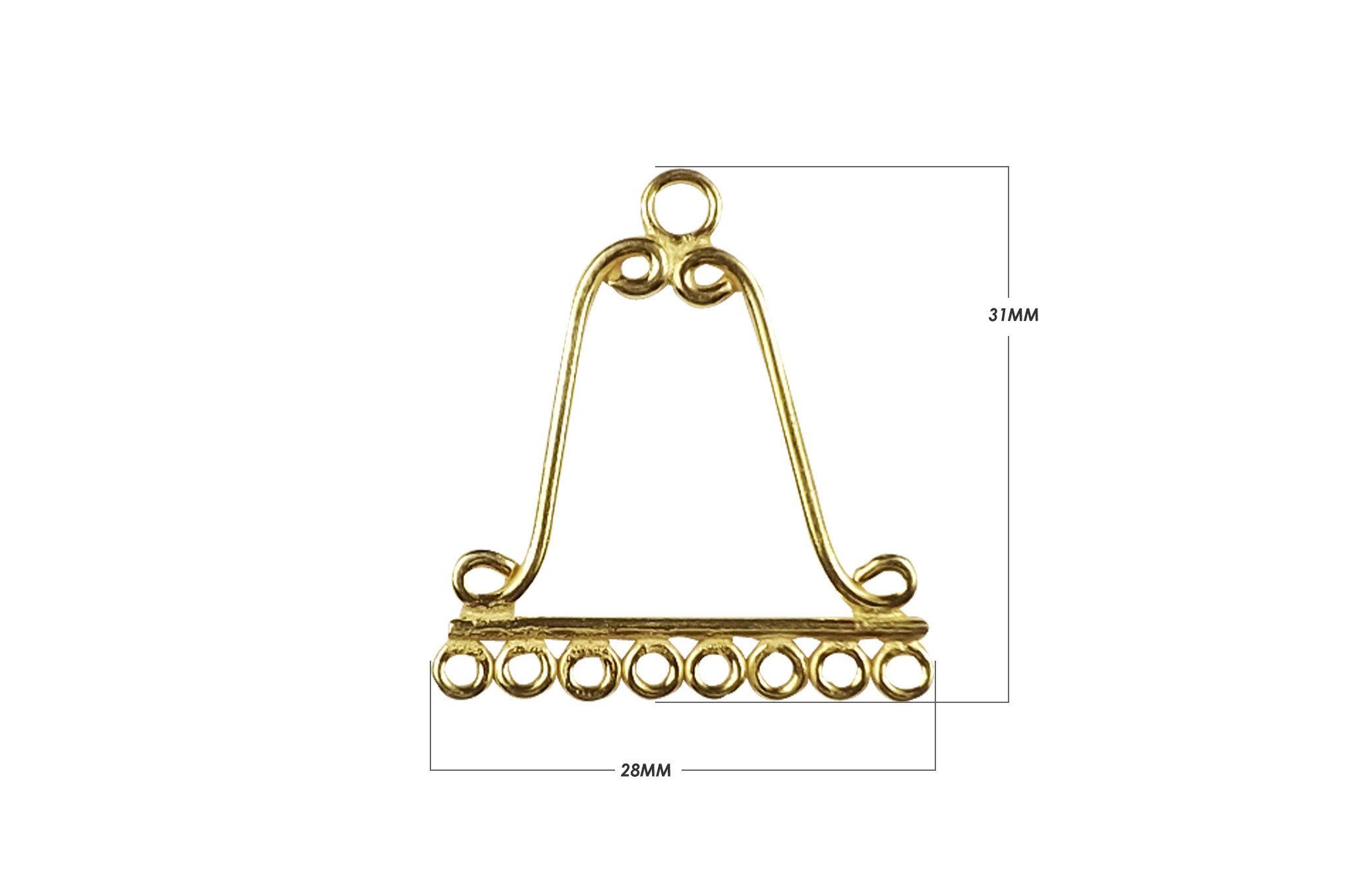 Elegant 18K Gold Overlay India Triangle Connector With Seven Loops For Handcrafted Jewelry Designs Handcrafted In India