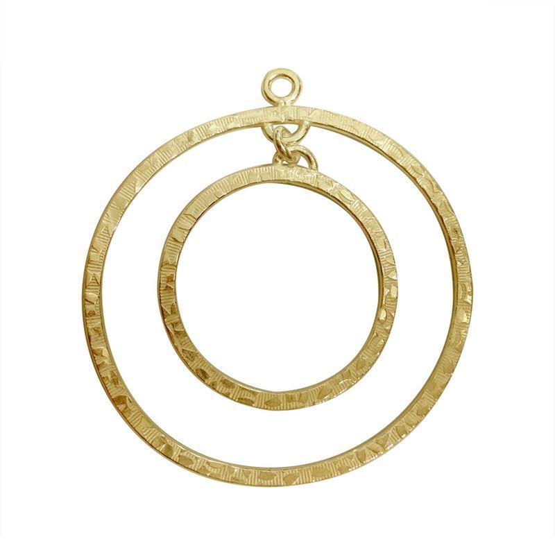 Modern 18K Gold Overlay India Double Circle Connector With Textured Design For Handcrafted Jewelry Handcrafted In India