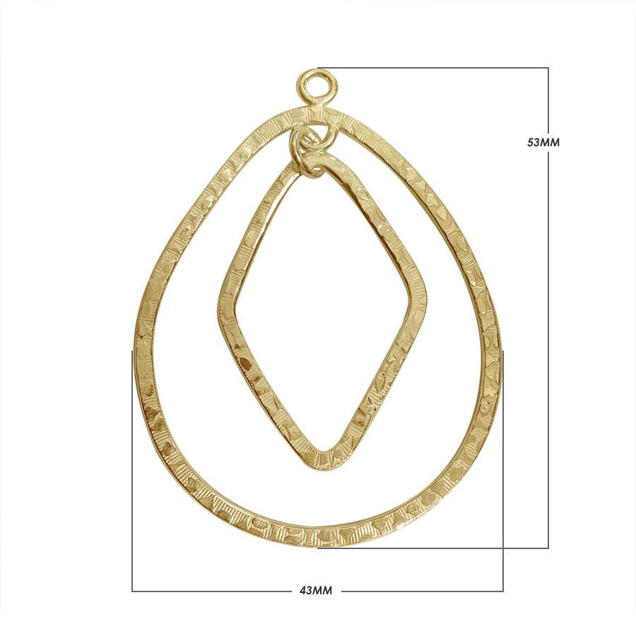 Elegant 18K Gold Overlay India Teardrop And Diamond Connector With Textured Design For Handcrafted Jewelry Handcrafted In India