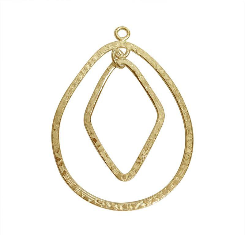 Elegant 18K Gold Overlay India Teardrop And Diamond Connector With Textured Design For Handcrafted Jewelry Handcrafted In India