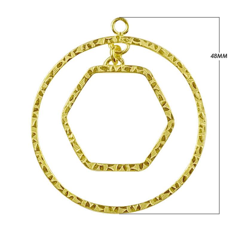 Chic 18K Gold Overlay India Circle And Hexagon Connector With Textured Design For Handcrafted Jewelry Handcrafted In India