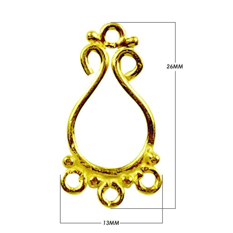 Elegant 18K Gold Overlay India Teardrop Connector With Five Loops For Artistic Jewelry Designs Handcrafted In India