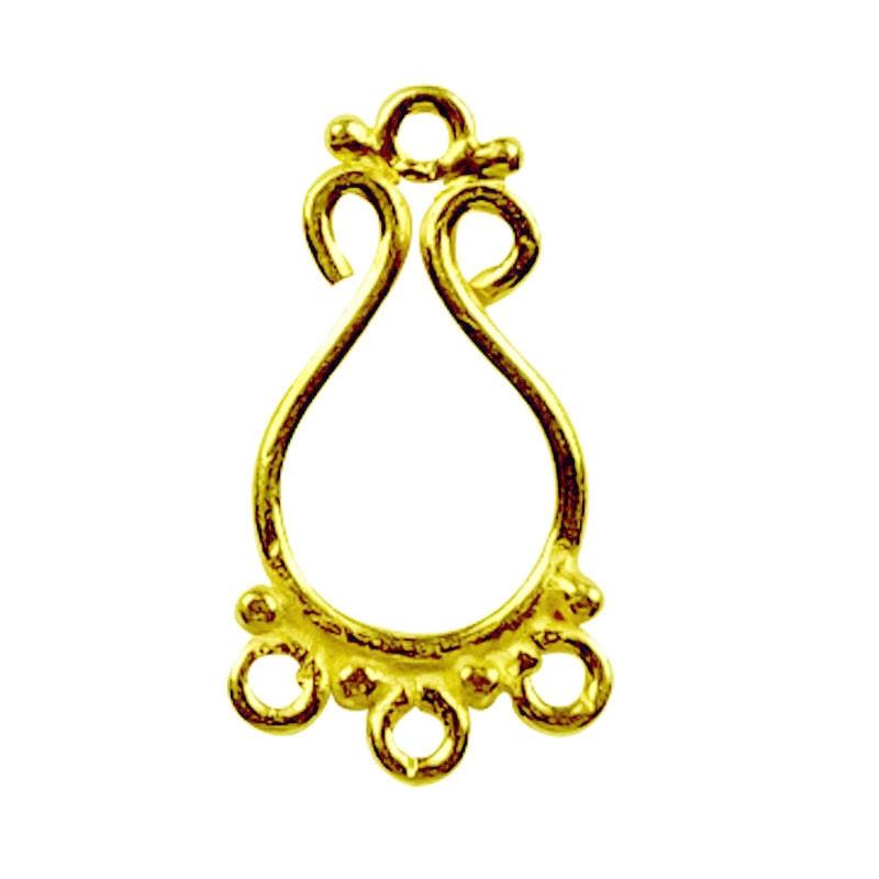 Elegant 18K Gold Overlay India Teardrop Connector With Five Loops For Artistic Jewelry Designs Handcrafted In India
