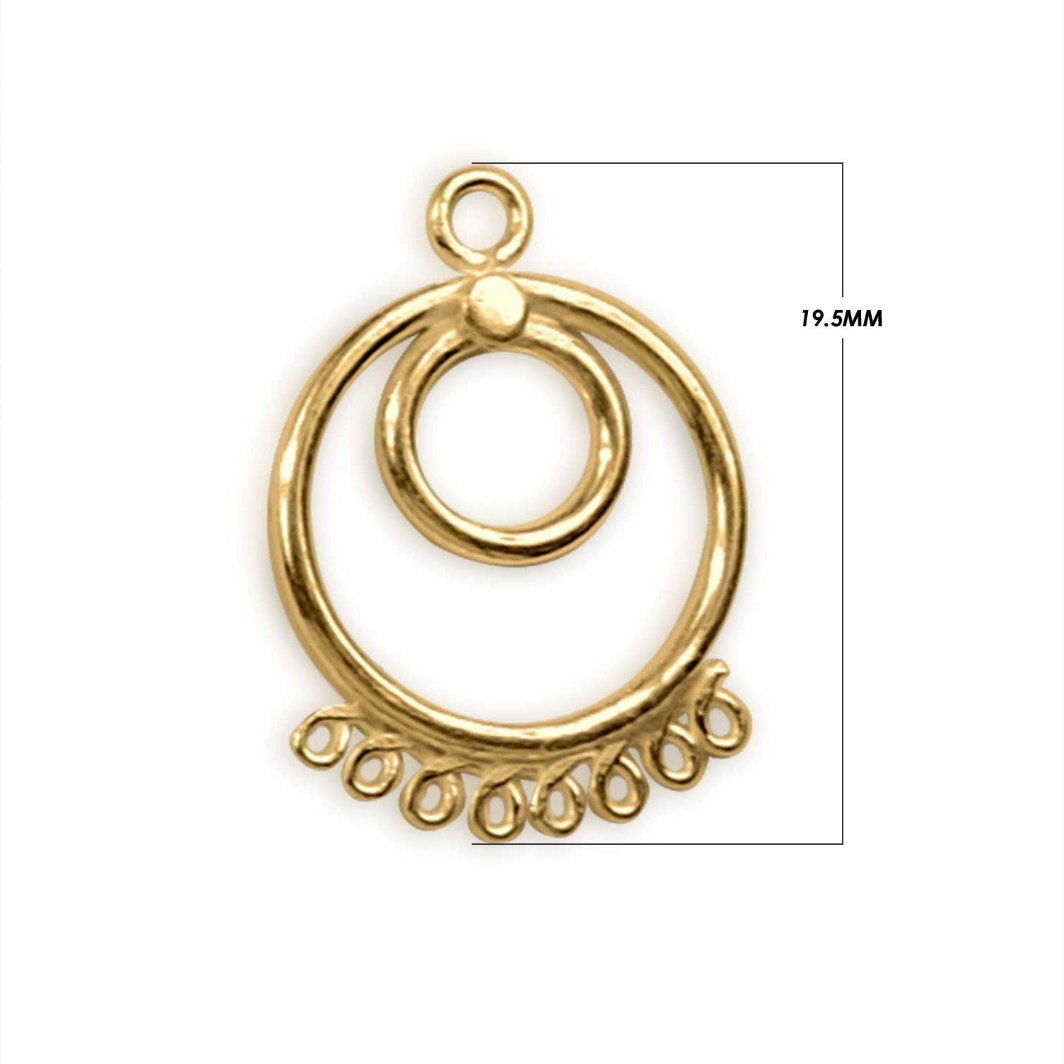 18K Gold Overlay Concentric Circle Earwire Connector Charm Handcrafted In India