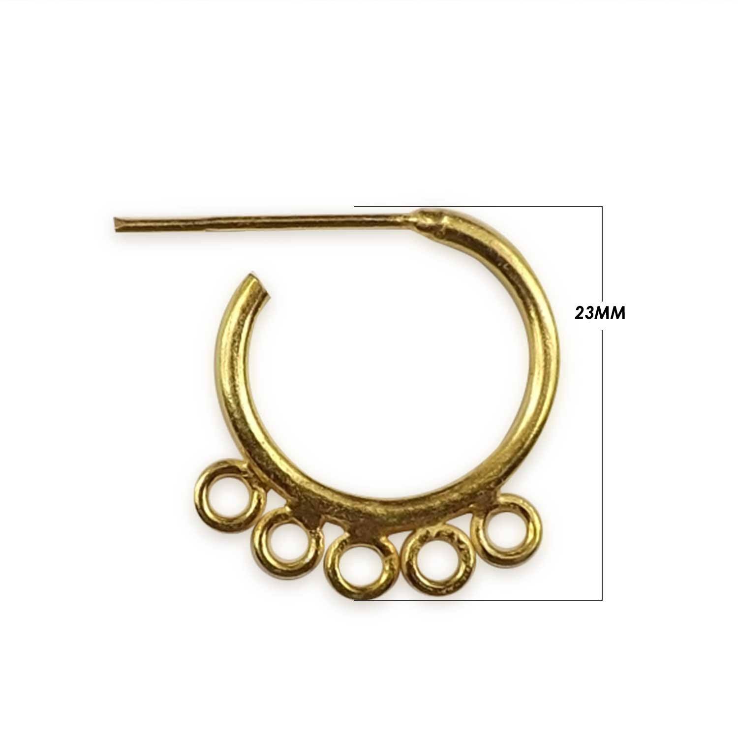 Handcrafted 18K Gold Overlay Half Hoop Five Loop Earwire Connector Jewelry Component From India