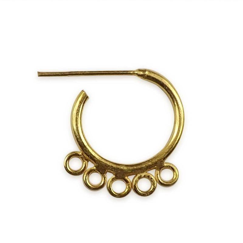 Handcrafted 18K Gold Overlay Half Hoop Five Loop Earwire Connector Jewelry Component From India