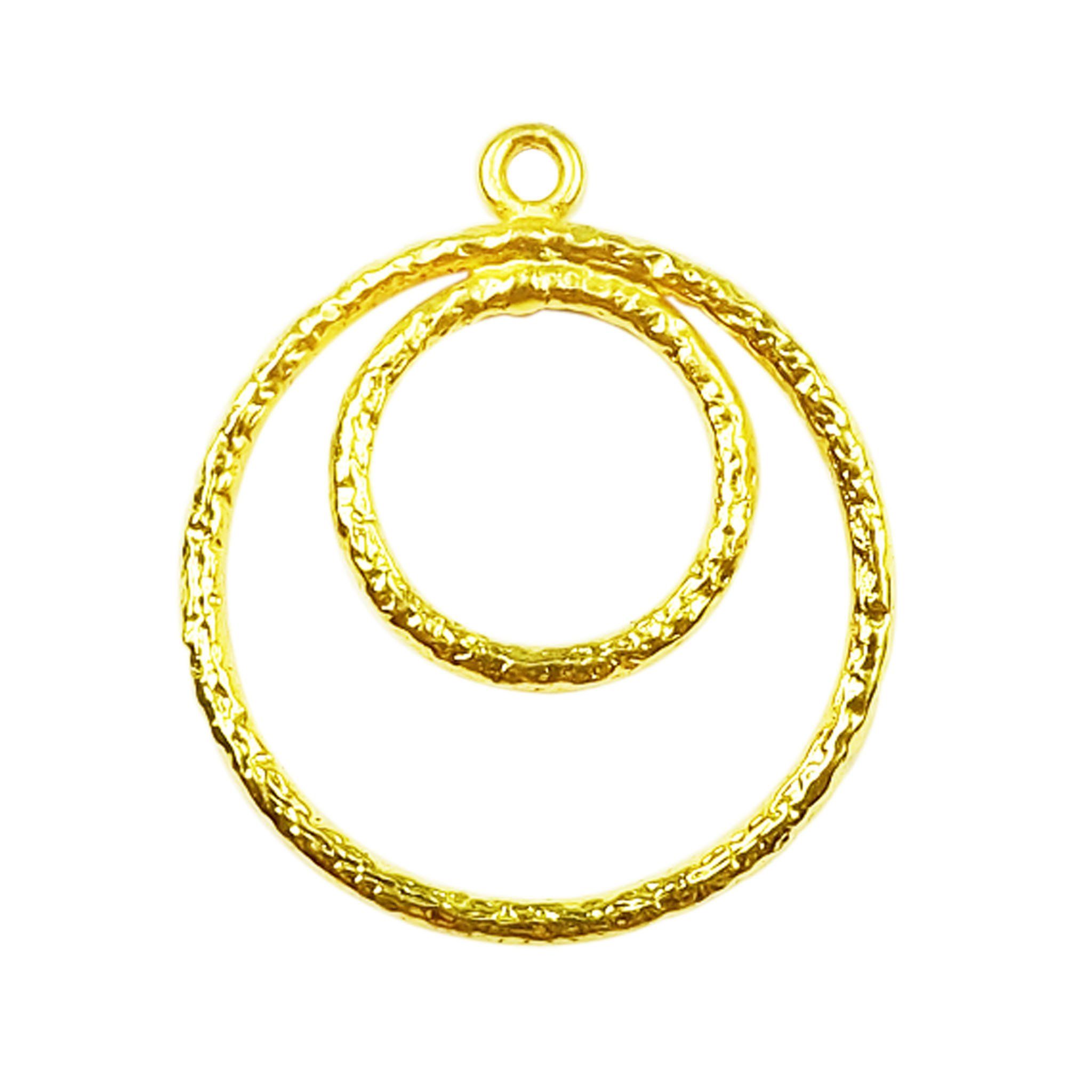 Handcrafted 18K Gold Overlay Textured Double Circle Earwire Jewelry Connector Made In India