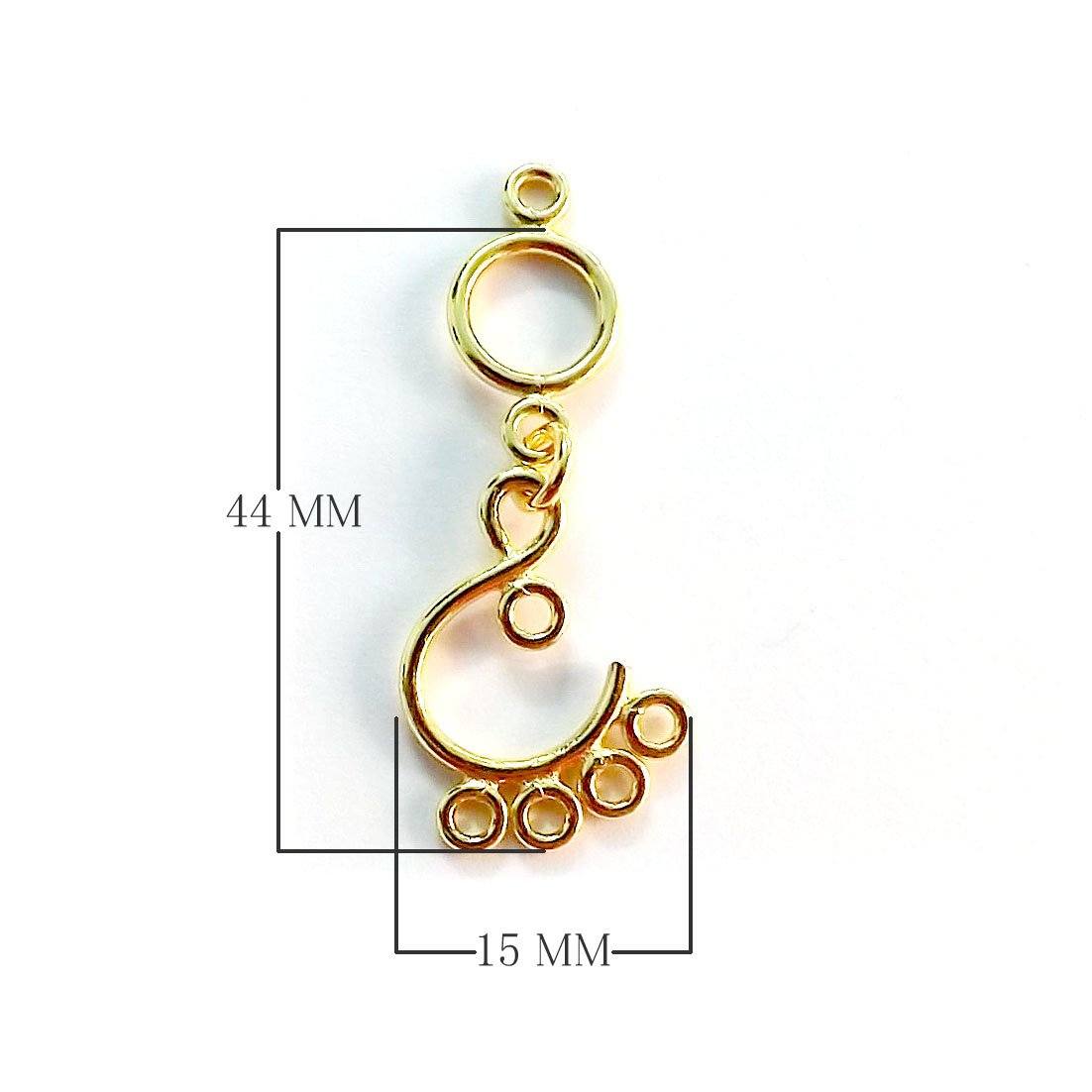 Handcrafted 18K Gold Overlay Curved Five Loop Earwire Connector Jewelry Component From India