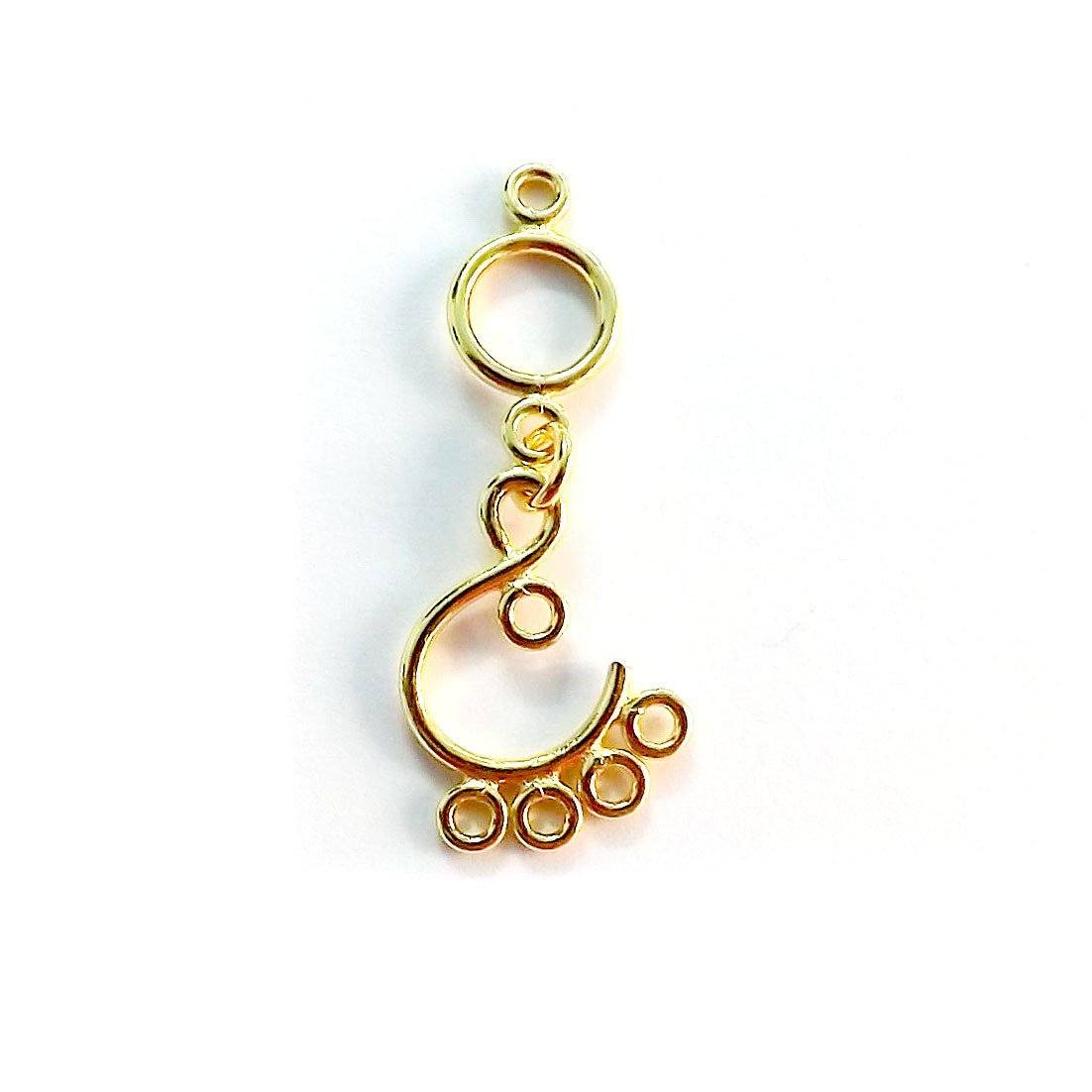 Handcrafted 18K Gold Overlay Curved Five Loop Earwire Connector Jewelry Component From India