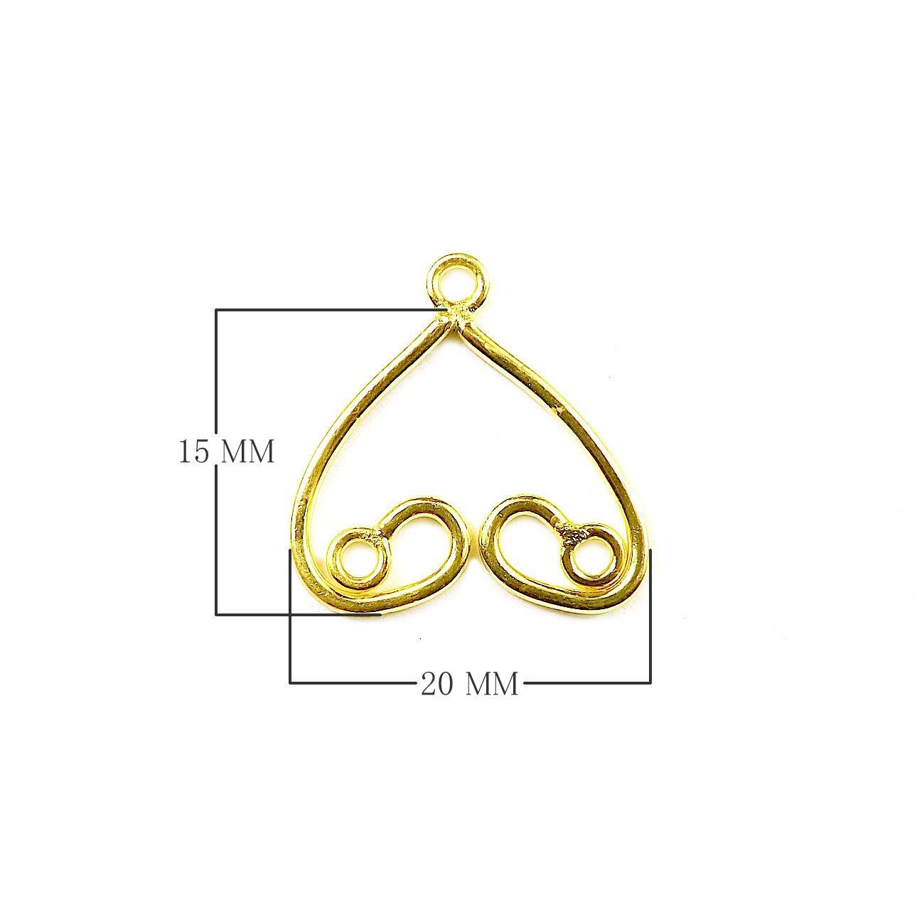 Handcrafted 18K Gold Overlay Heart Dual Loop Earwire Connector Jewelry Component Made In India