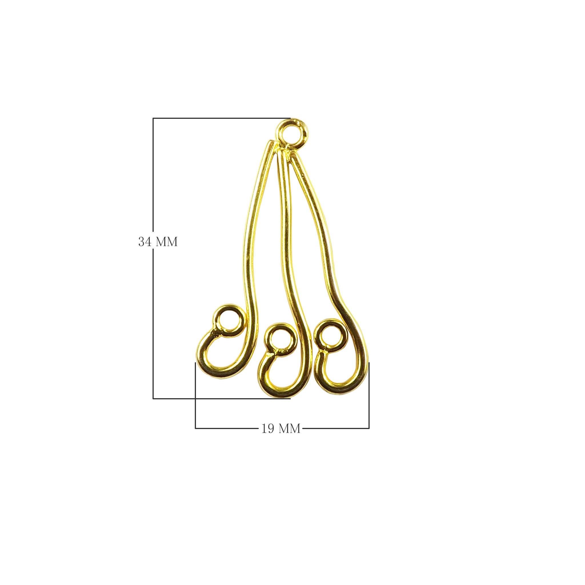 Handcrafted 18K Gold Overlay Three Strand Earwire Connector Jewelry Component From India