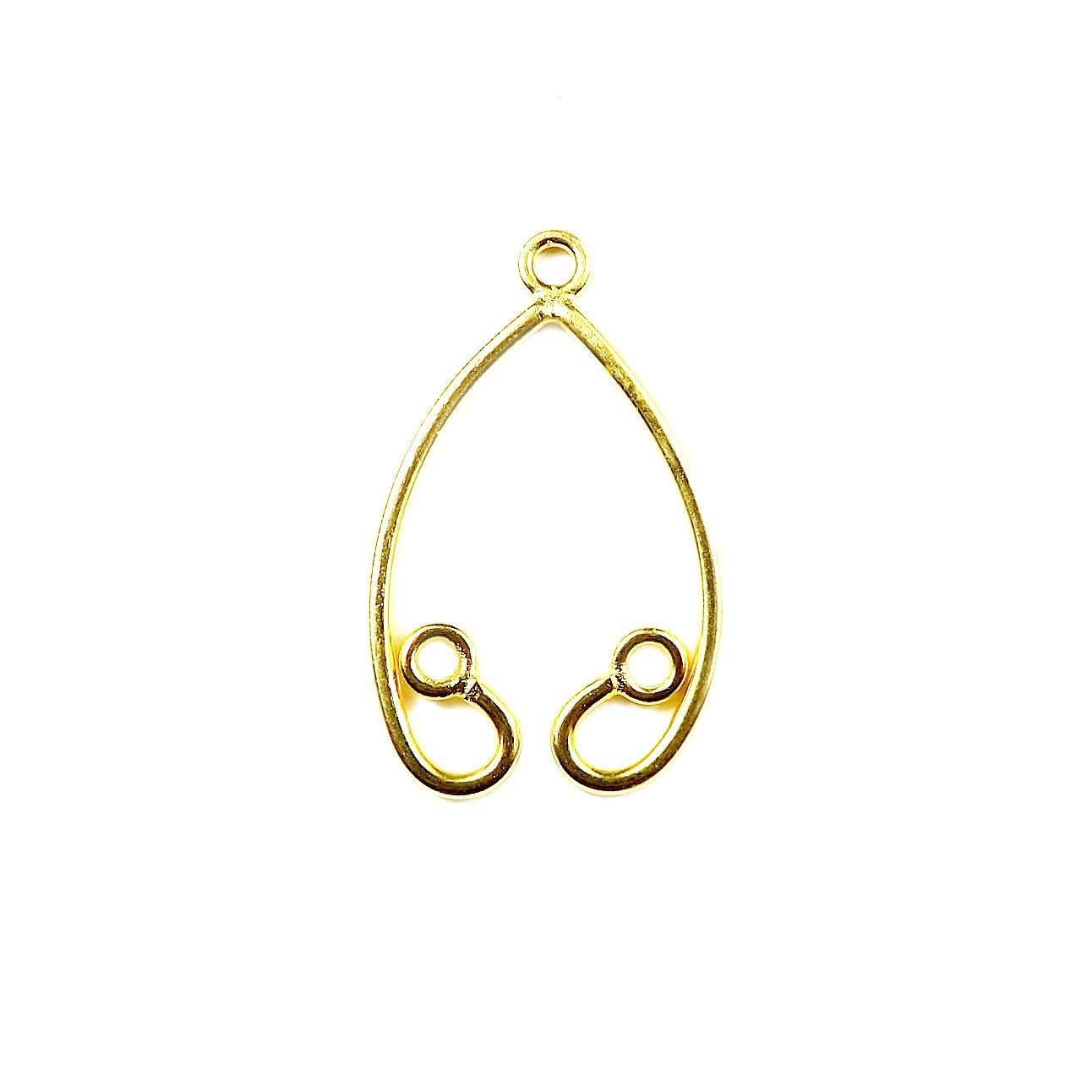 Handcrafted 18K Gold Overlay Teardrop Dual Loop Earwire Jewelry Connector Component From India