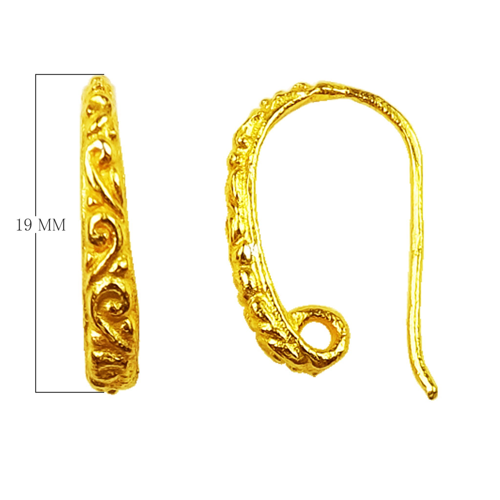 Handcrafted 18K Gold Overlay Ornate Filigree Hook Earwire Jewelry Connector From India