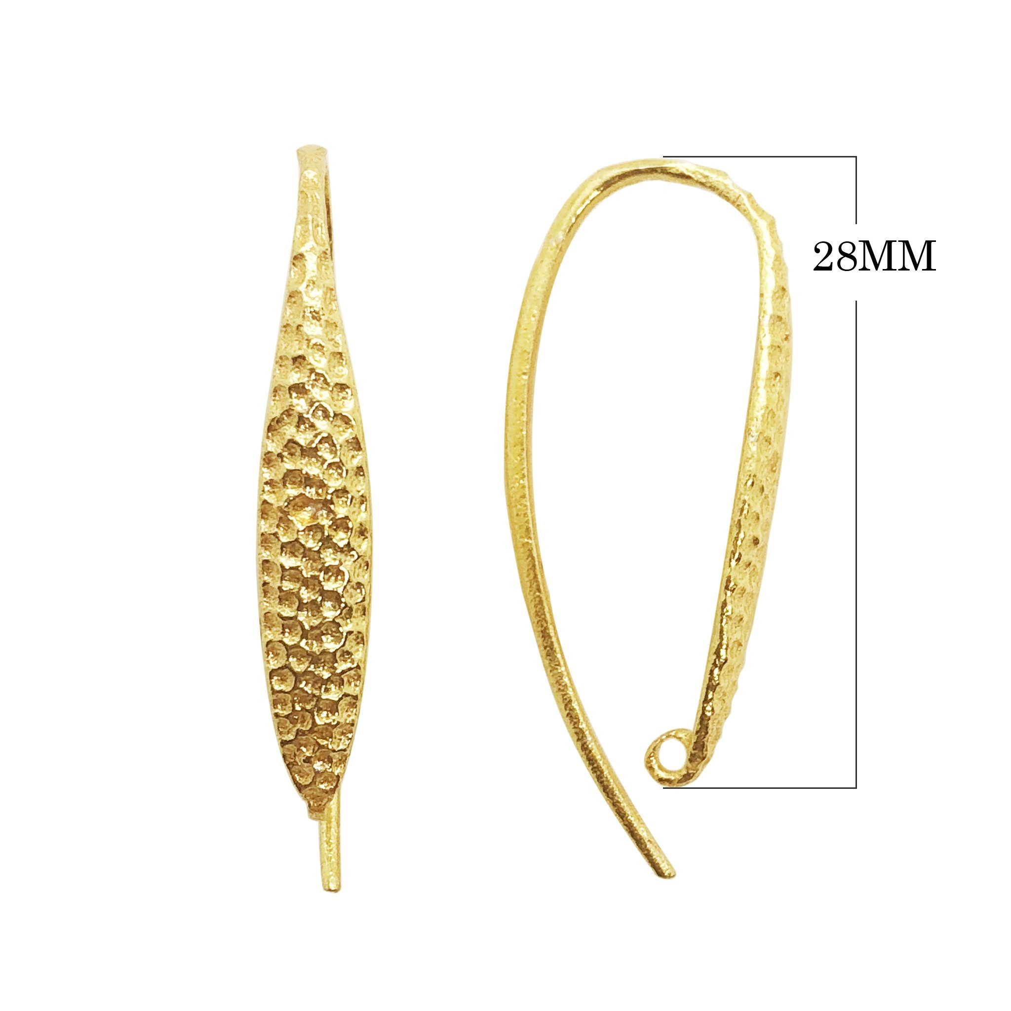 Handcrafted 18K Gold Overlay Hammer Finish Long Hook Earwire Jewelry Component From India