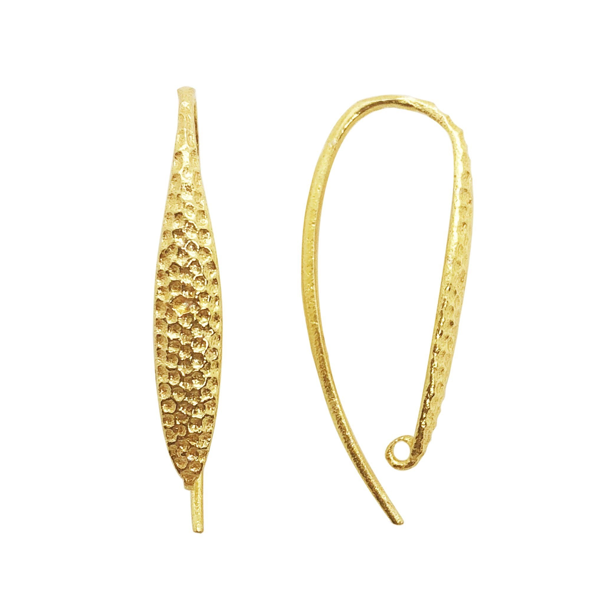 Handcrafted 18K Gold Overlay Hammer Finish Long Hook Earwire Jewelry Component From India