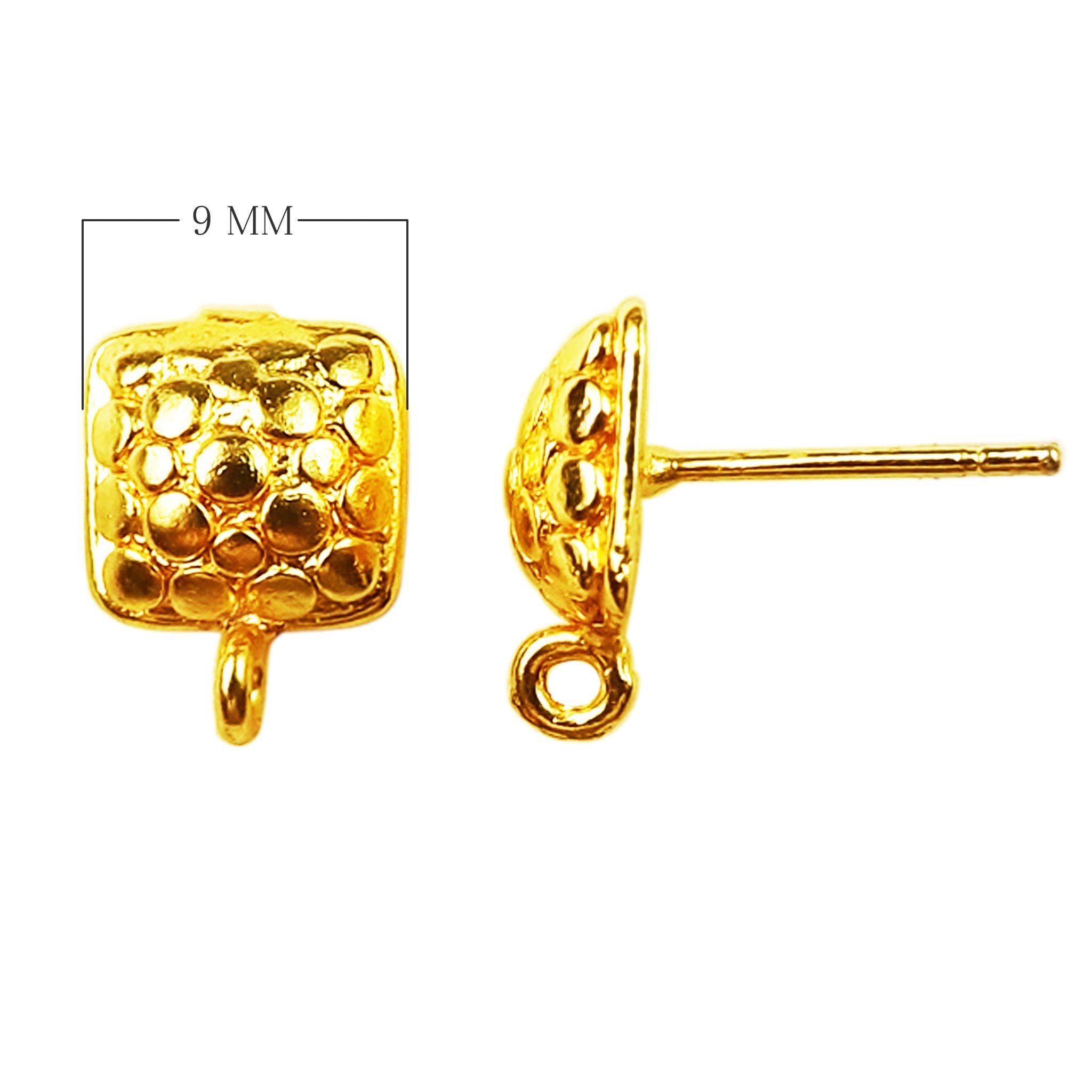 Handcrafted 18K Gold Overlay Square Honeycomb Stud Earwire Jewelry Connector From India