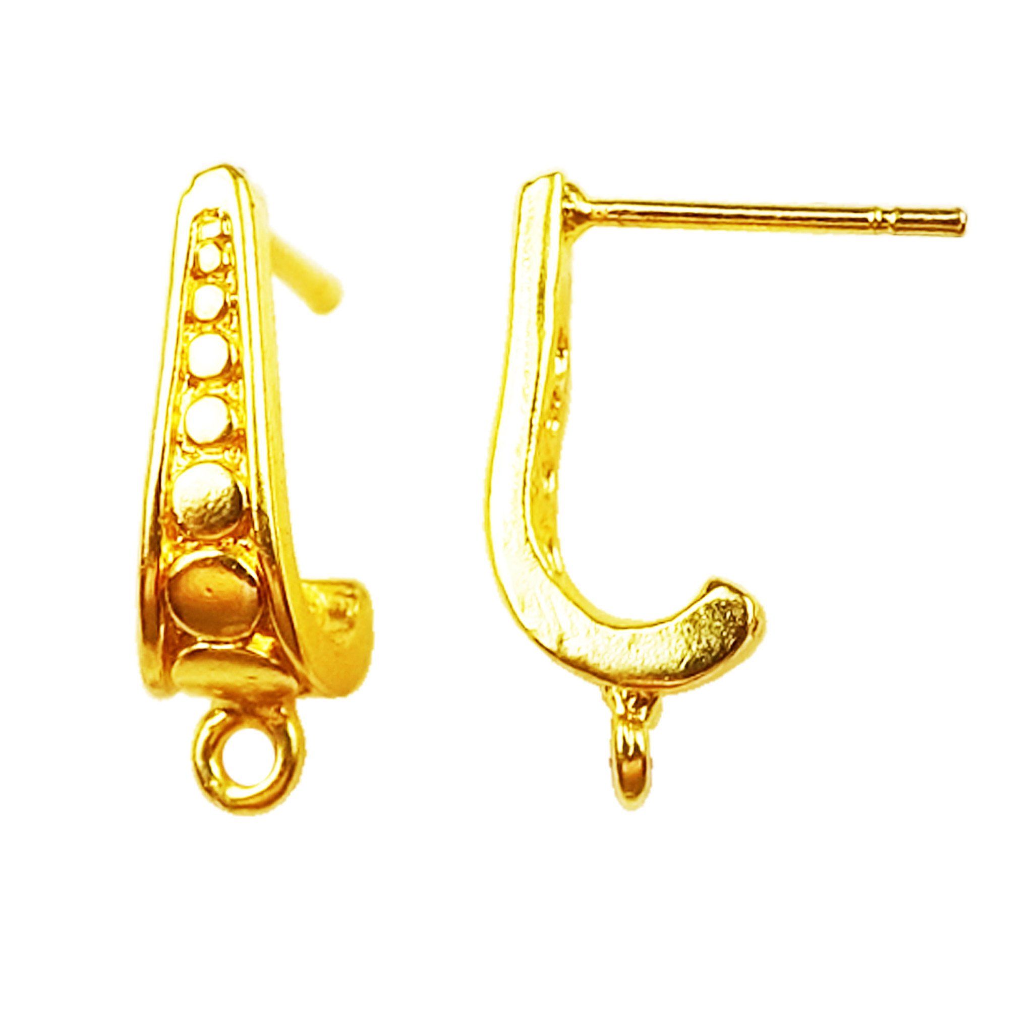 Handcrafted 18K Gold Overlay Designer Half Hoop Stud Earwire Jewelry Connector From India