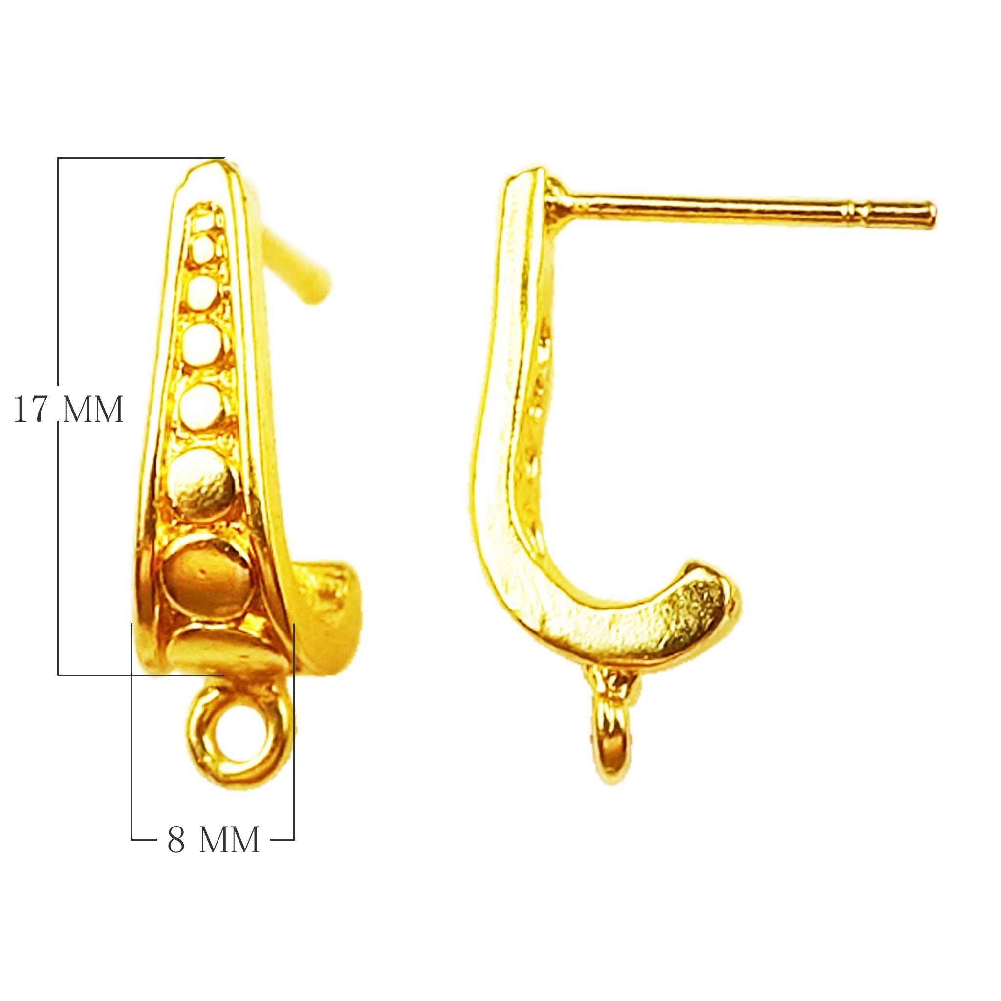 Handcrafted 18K Gold Overlay Designer Half Hoop Stud Earwire Jewelry Connector From India