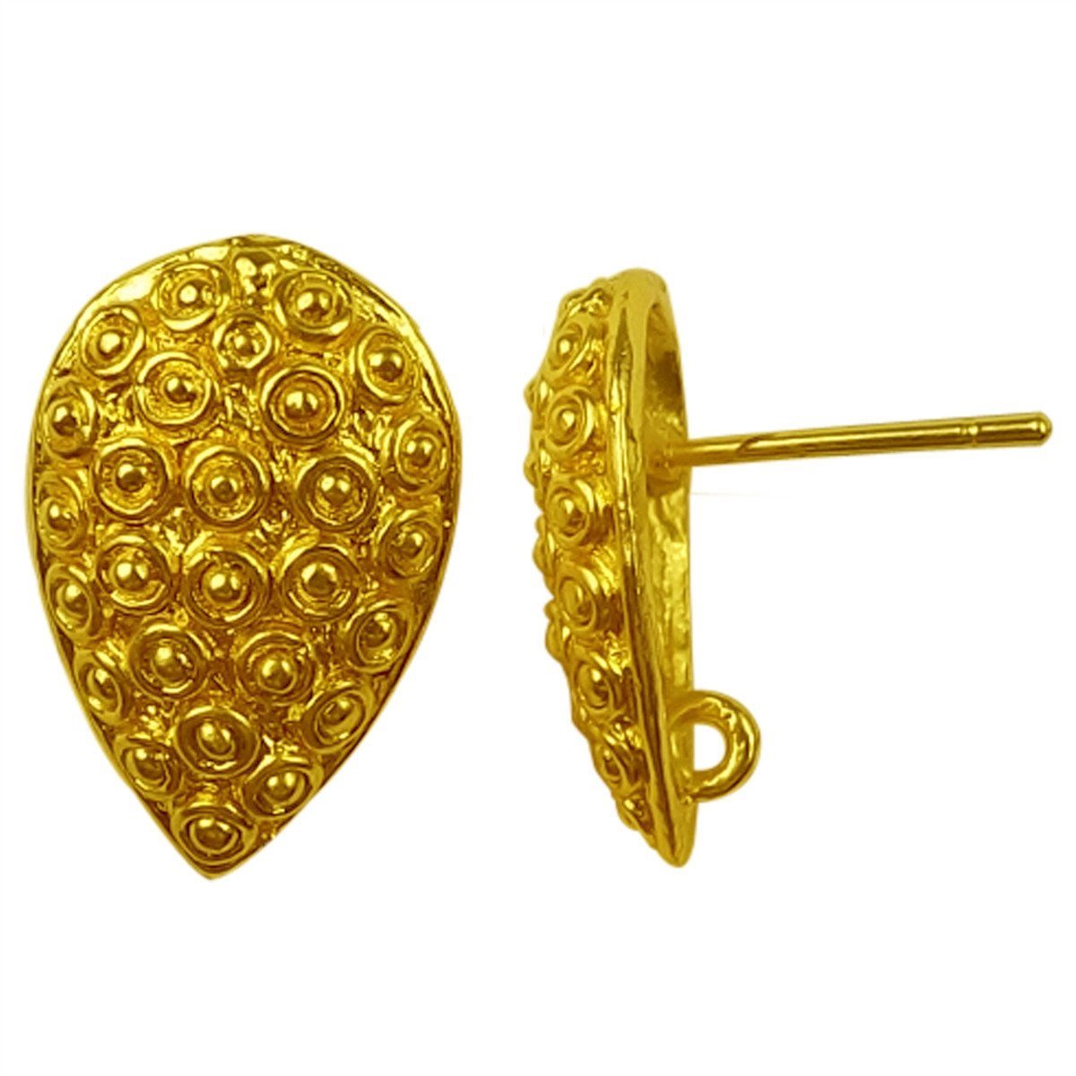 Handcrafted 18K Gold Overlay Teardrop Textured Stud Earwire Jewelry Connector From India