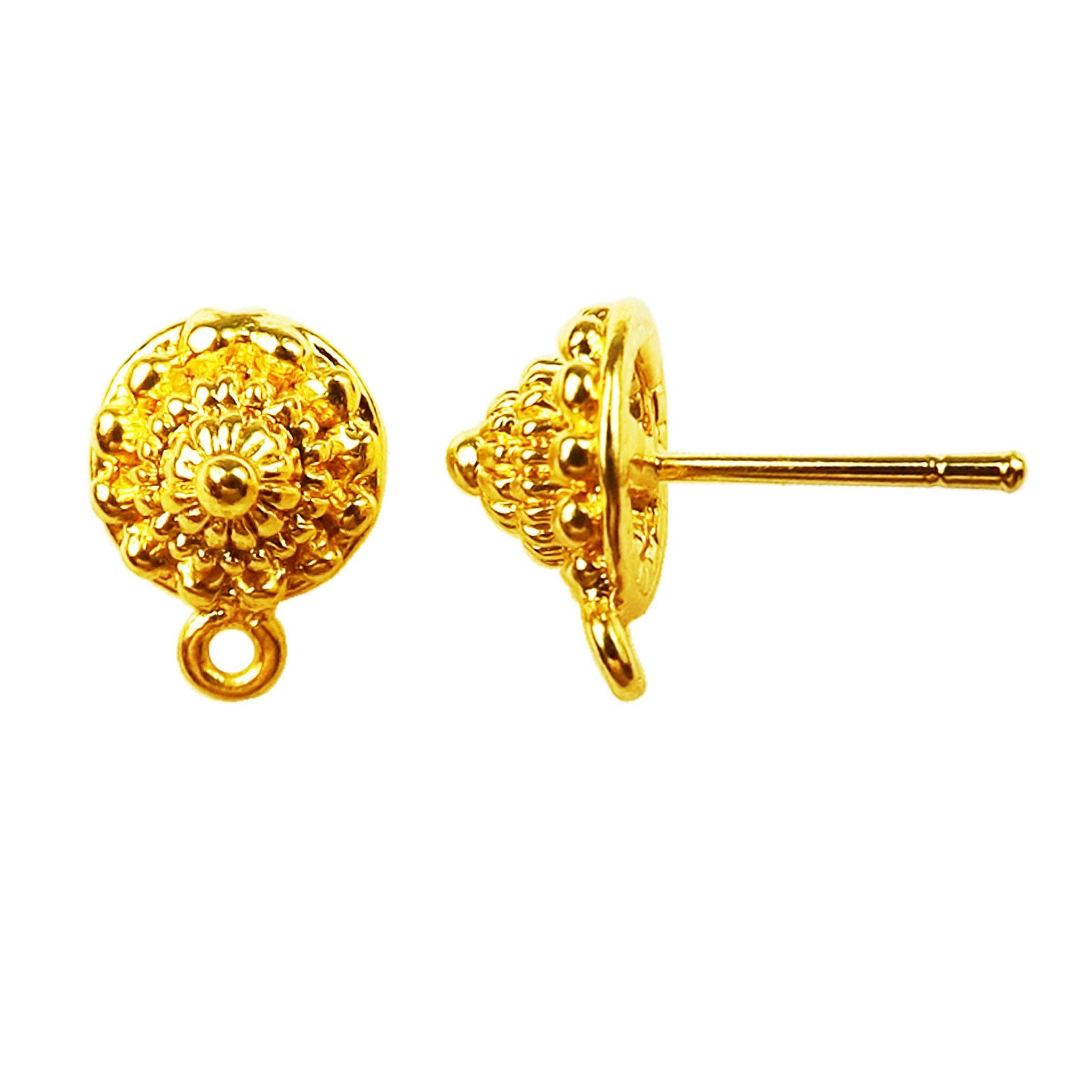 Handcrafted 18K Gold Overlay Floral Dome Textured Stud Jewelry Connector From India