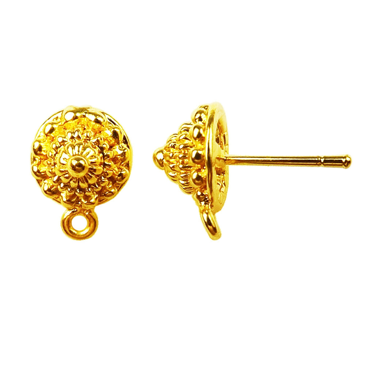 Handcrafted 18K Gold Overlay Floral Dome Textured Stud Jewelry Connector From India