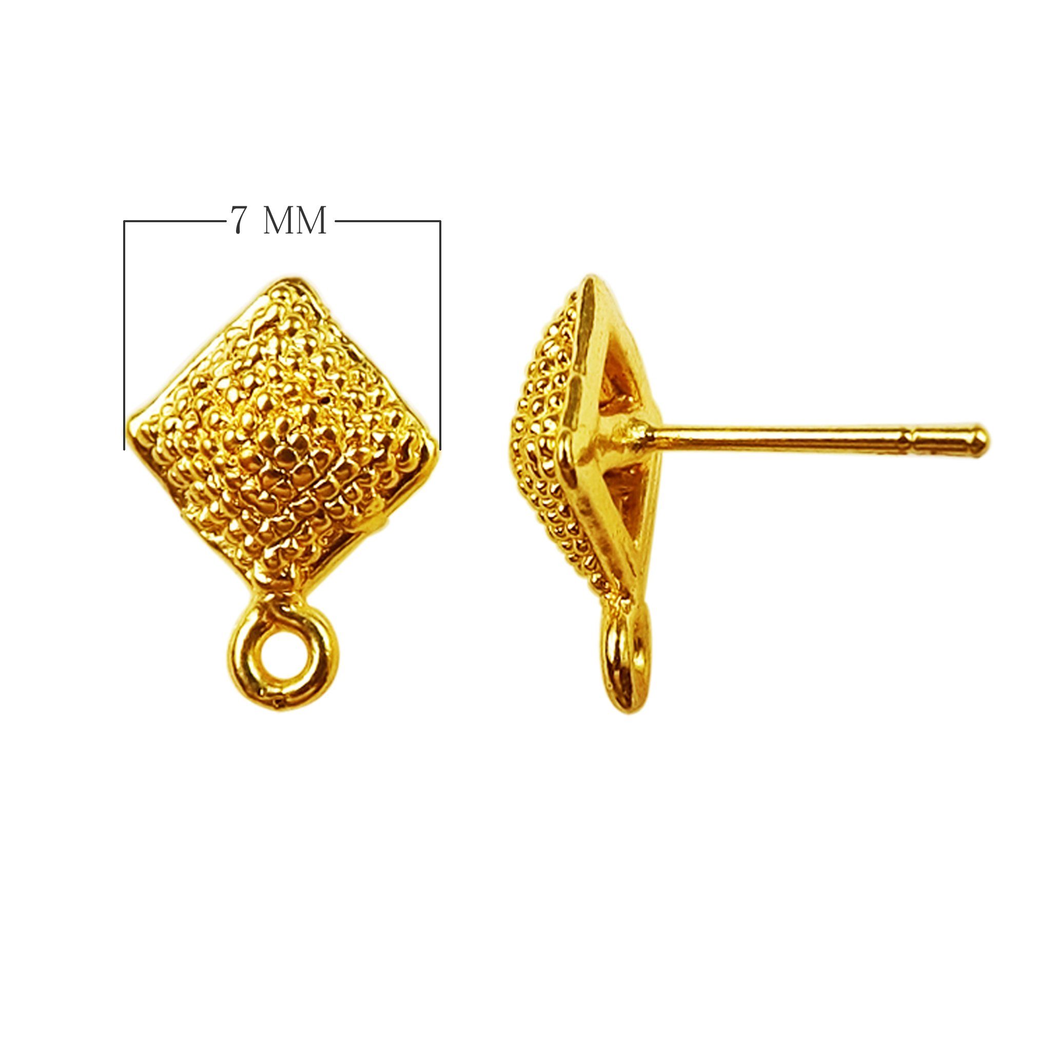 Handcrafted 18K Gold Overlay Square Textured Stud Jewelry Connector From India