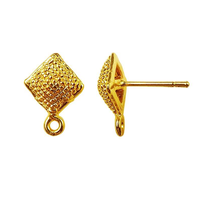 Handcrafted 18K Gold Overlay Square Textured Stud Jewelry Connector From India
