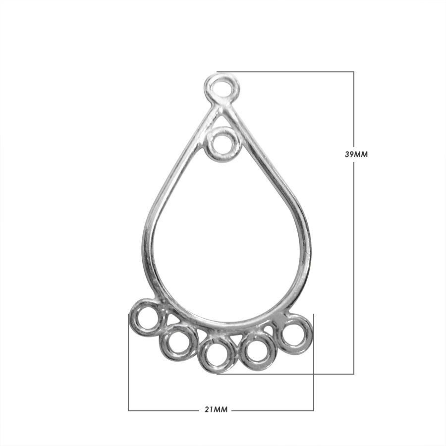 Handcrafted Silver Overlay Teardrop Connector from India with polished six-link design