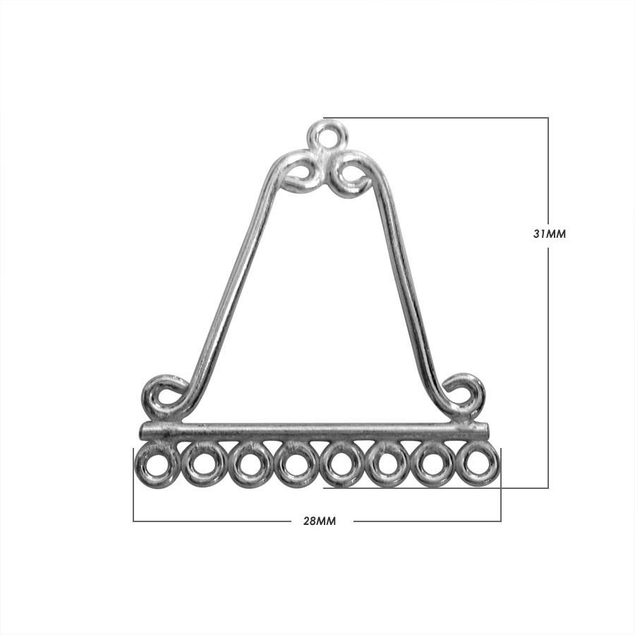 Handcrafted Silver Overlay Triangular Connector from India with polished seven-loop design