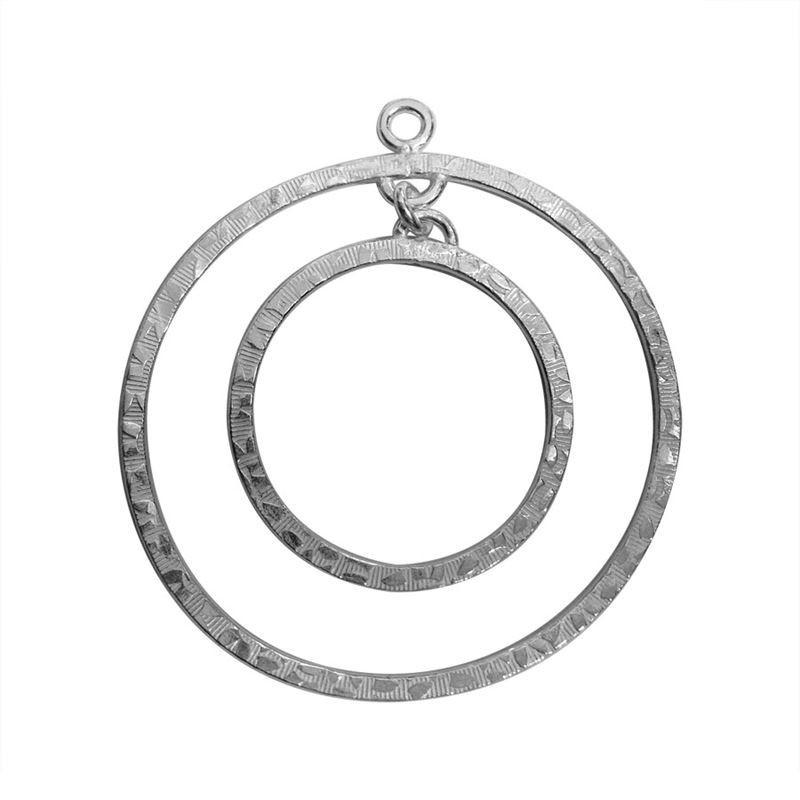 Handcrafted Silver Overlay Textured Hoop Connector from India with polished double circle design