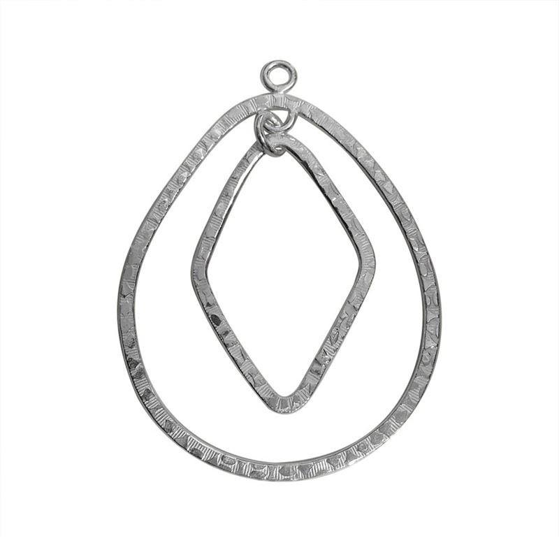Handcrafted Silver Overlay Dual Shape Connector from India with textured diamond and teardrop design