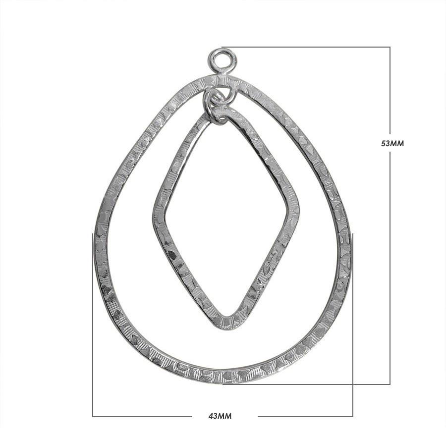 Handcrafted Silver Overlay Dual Shape Connector from India with textured diamond and teardrop design