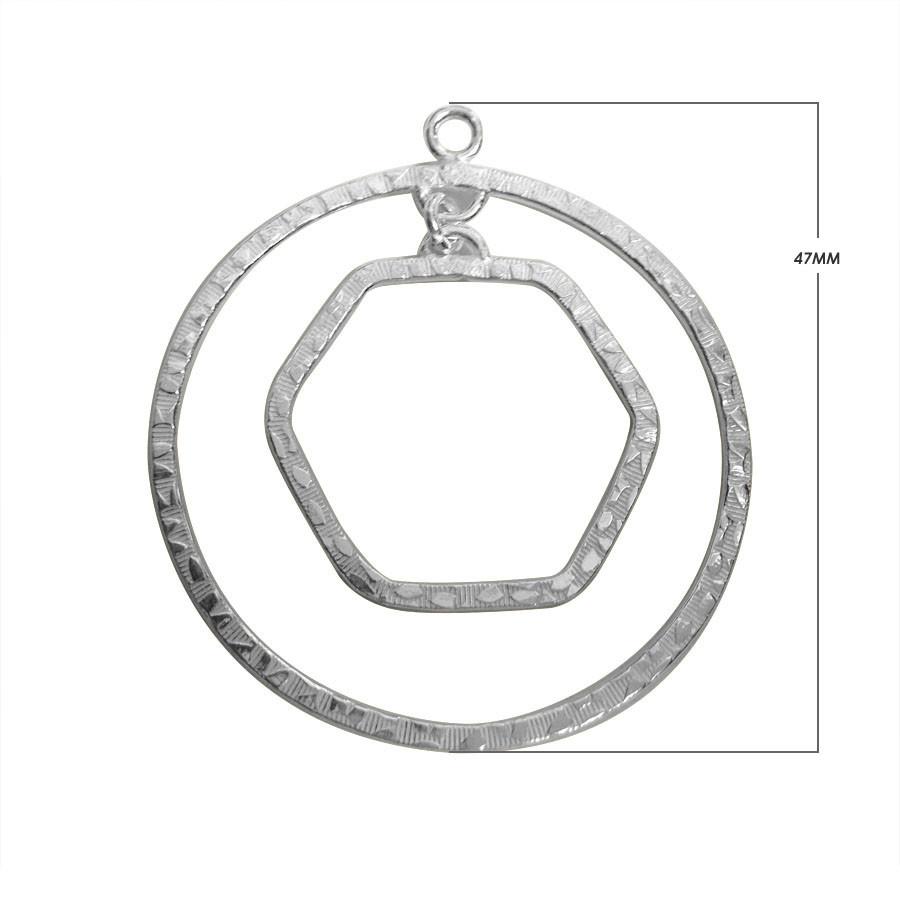 Handcrafted Silver Overlay Geometric Connector from India with polished hexagon and circle design