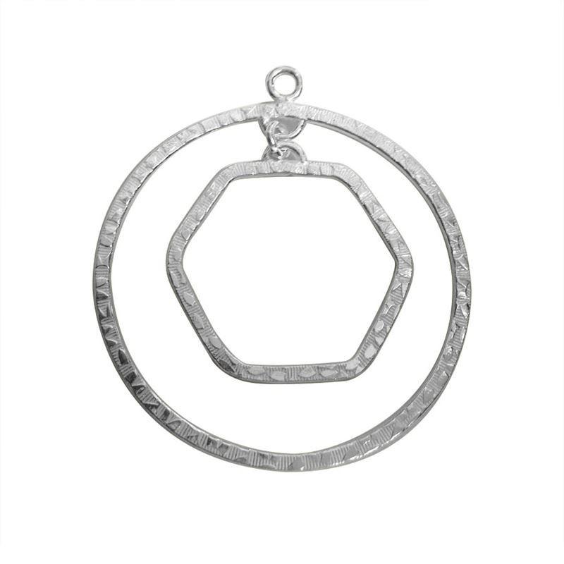 Handcrafted Silver Overlay Geometric Connector from India with polished hexagon and circle design
