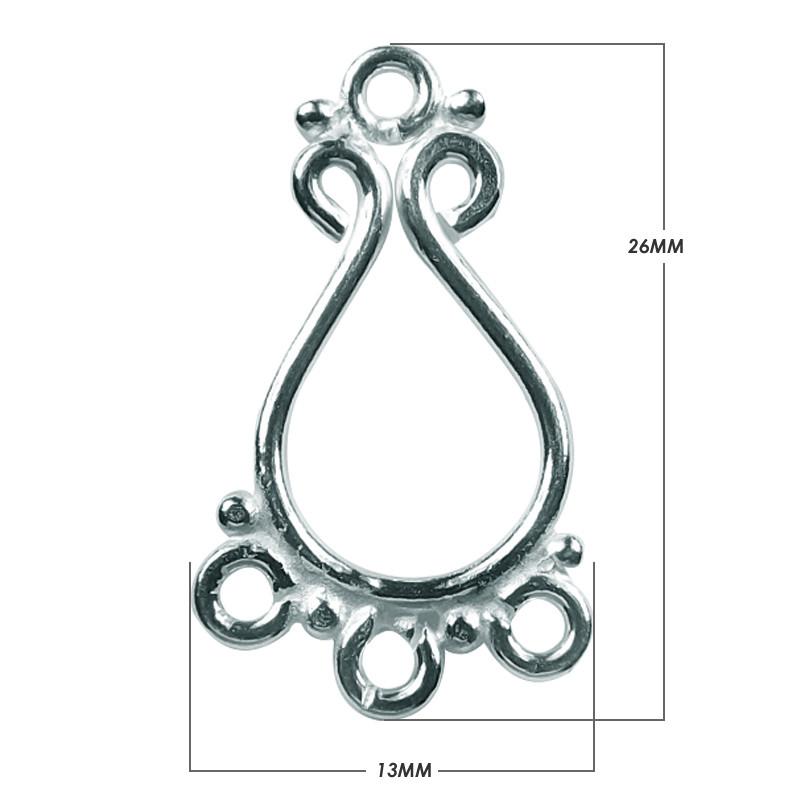 Handcrafted Silver Overlay Decorative Teardrop Connector from India with polished filigree design