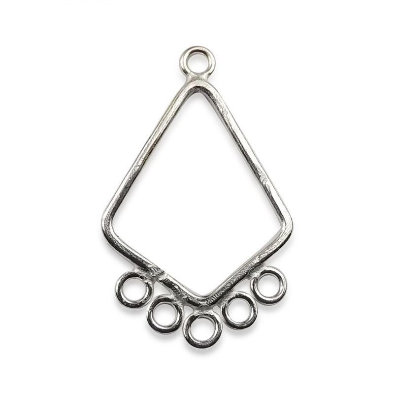 Handcrafted Silver Overlay Diamond Shape Earwire from India with five loop polished geometric design