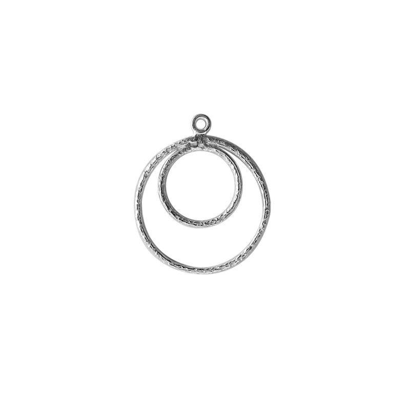 Handcrafted Silver Overlay Double Circle Earwire from India with textured polished geometric design