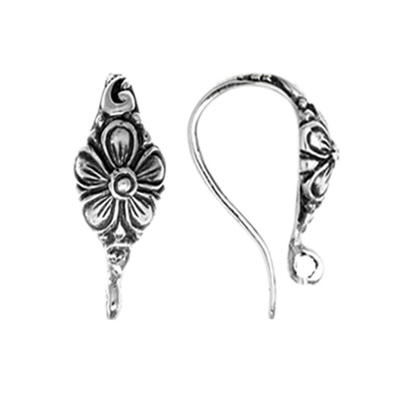 Handcrafted Silver Overlay Floral Earwire from India with polished silver overlay finish