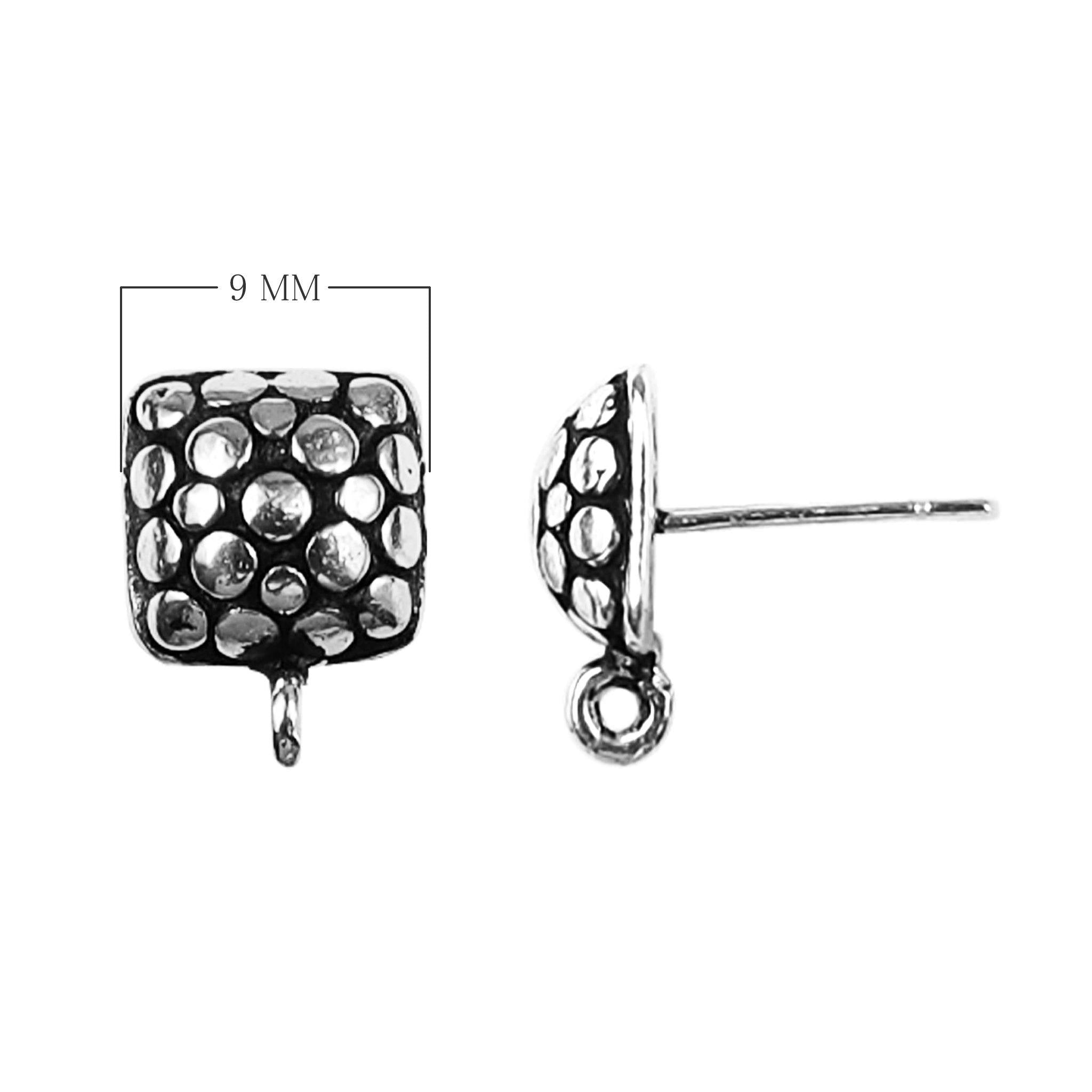 Handcrafted Silver Overlay Square Stud Earwire from India with polished silver overlay finish