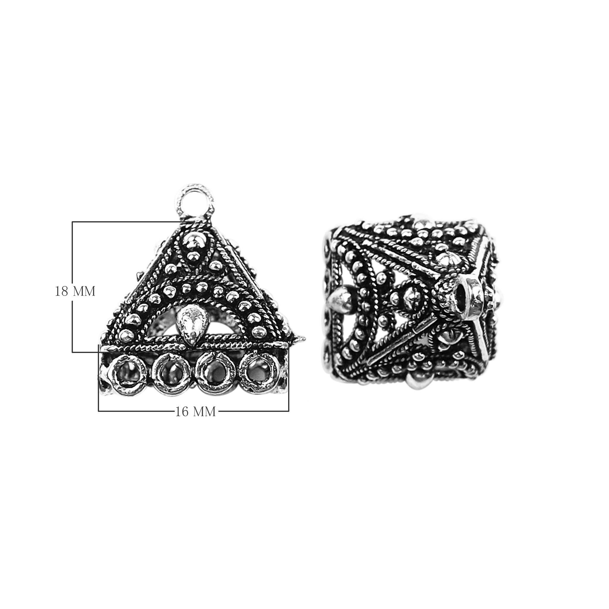 Handcrafted Silver Overlay Pyramid Bead Cap from India with polished silver overlay finish