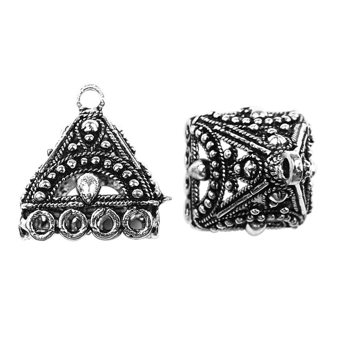 Handcrafted Silver Overlay Pyramid Bead Cap from India with polished silver overlay finish