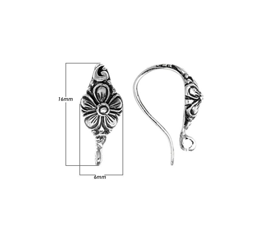 Handcrafted Sterling Silver Floral Bali Earwire From India For Earrings