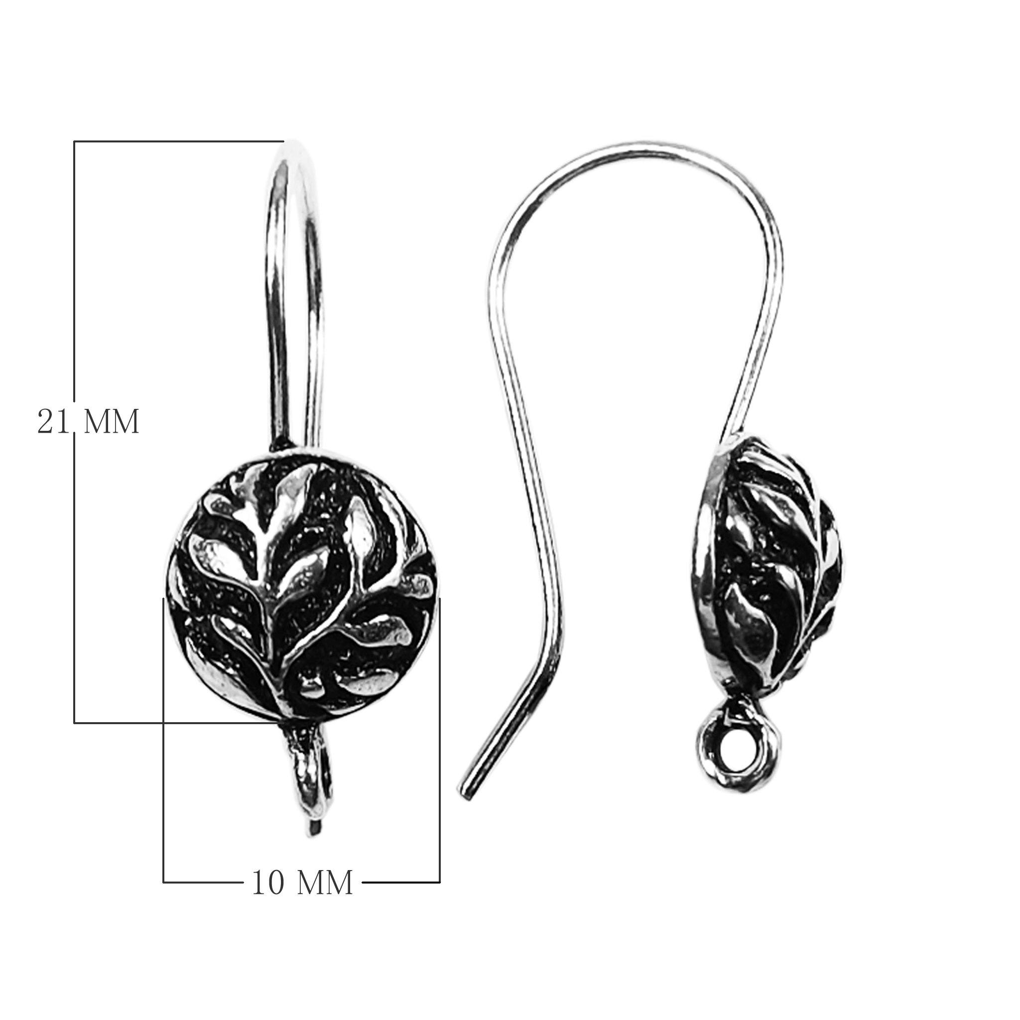 Handcrafted Sterling Silver Round Leaf Bali Earwire From India For Earrings