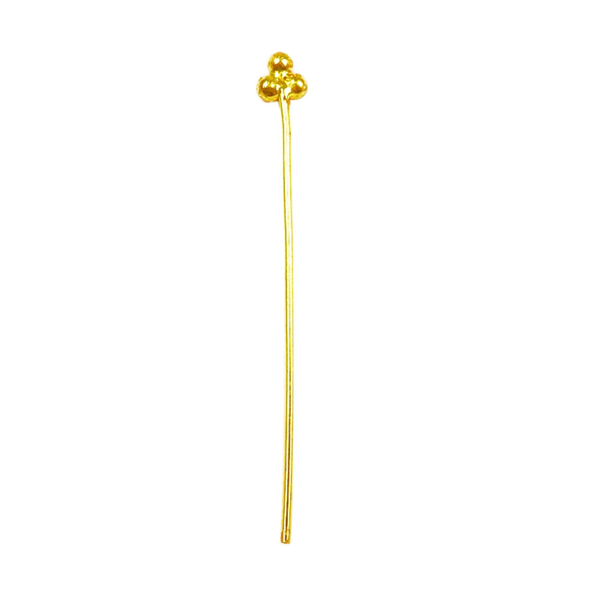 Elegant triple-bead gold-overlay copper head pin handcrafted in India.