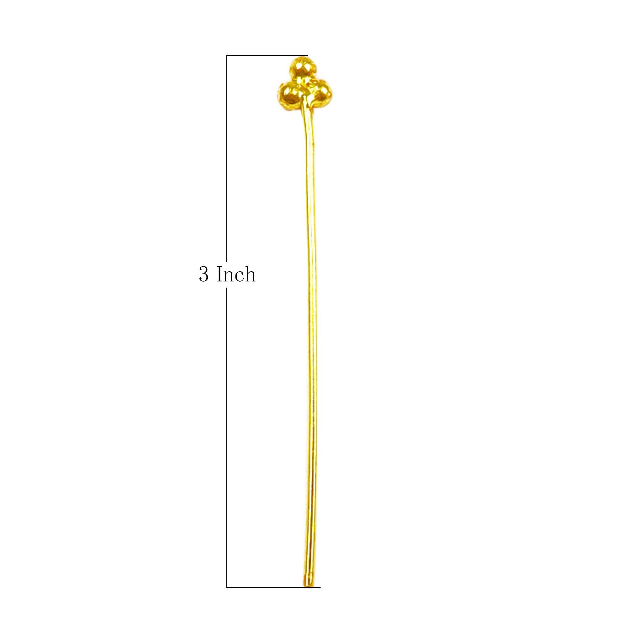 Elegant triple-bead gold-overlay copper head pin handcrafted in India.